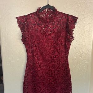 Enfocus Studio Burgundy Lace Sheath Midi Dress
109